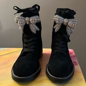 KURT GEIGER LONDON Sutton Bow crystal-embellished suede ankle boots